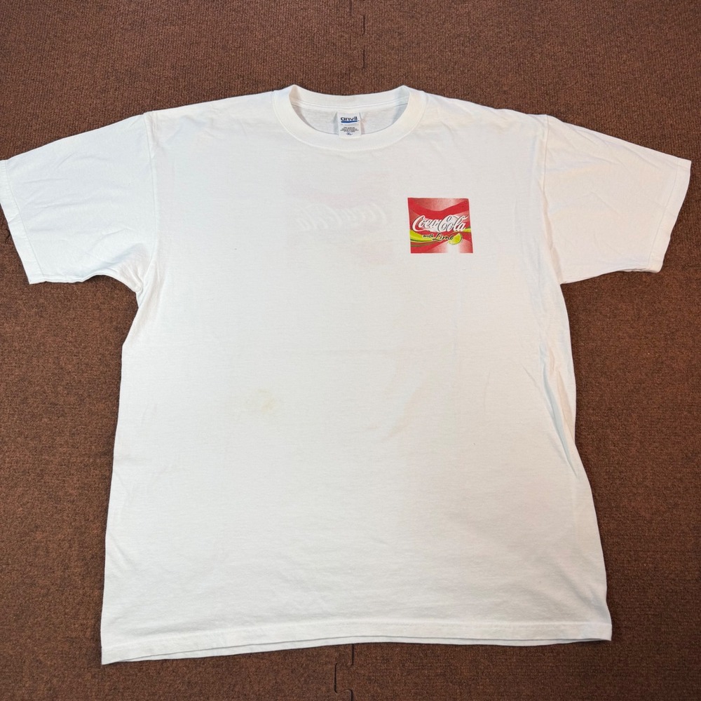 B+ Vintage Coca-Cola With Lime T-Shirt XL Anvil White Graphic Tee Short Sleeve